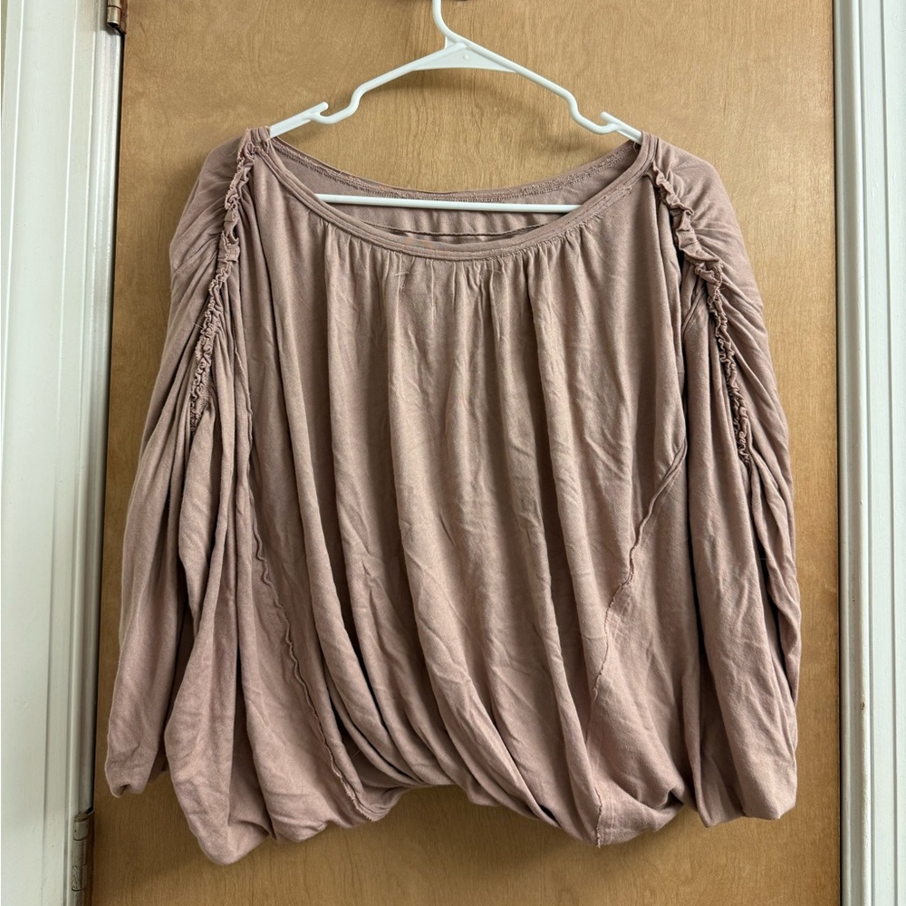 We the Free Mauve  Bubble Cropped Short  Sleeve Top Sz L